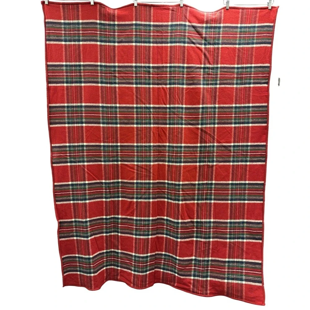 Lauren Ralph Lauren Holiday Plaid Cotton Fleece‎ Throw Blanket Red 57 x 70
